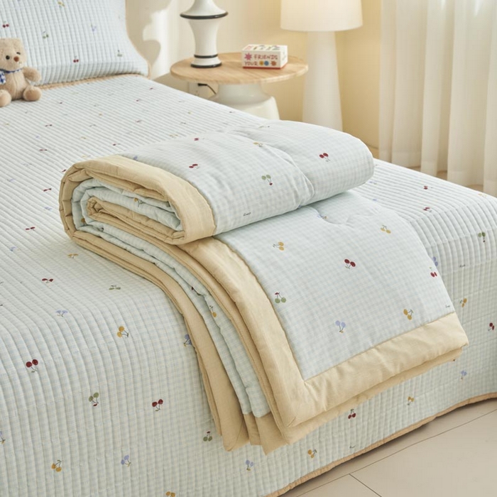 91家纺网 家纺一手货源 找家纺 子由家居 2025新款纯棉新疆棉花被被子被子 棉花被-方格樱桃