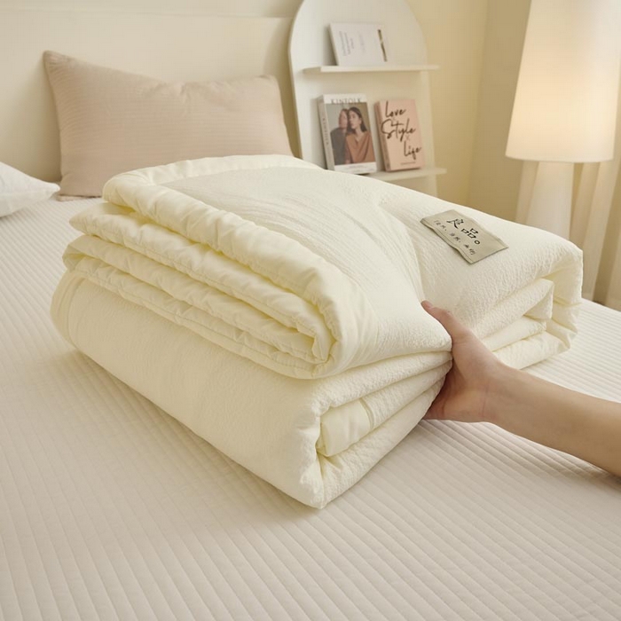 91家纺网 家纺一手货源 找家纺 子由家居 2025新款双层邹邹格大豆纤维夏被被子夏被 邹邹格-本白