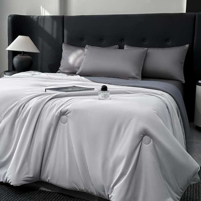 91家纺网 家纺一手货源 找家纺 子由家居 2025新款锦纶凉感大豆纤维夏被被子被芯 即刻凉感-浅灰