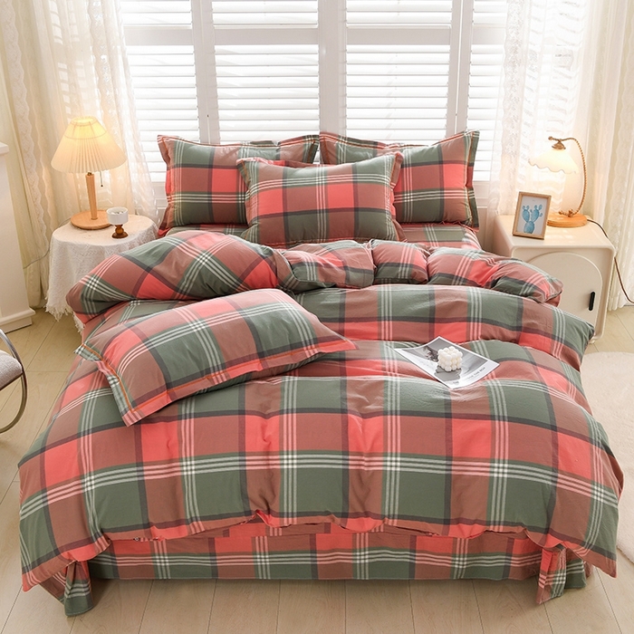 91家纺网 家纺一手货源 找家纺 润淳家居 2025新款A类全棉水洗棉四件套三件套 安妮 桔