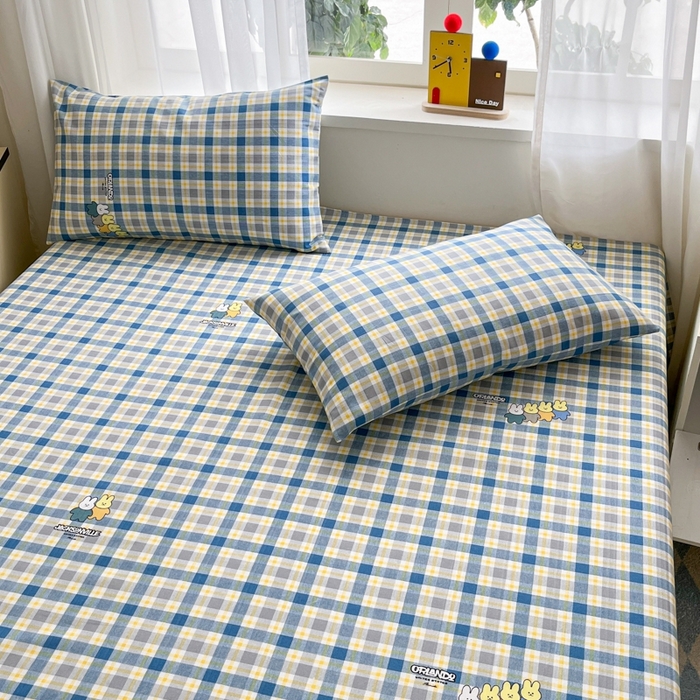 91家纺网 家纺一手货源 找家纺 莱通2025新款原棉老粗布床单 格子兔