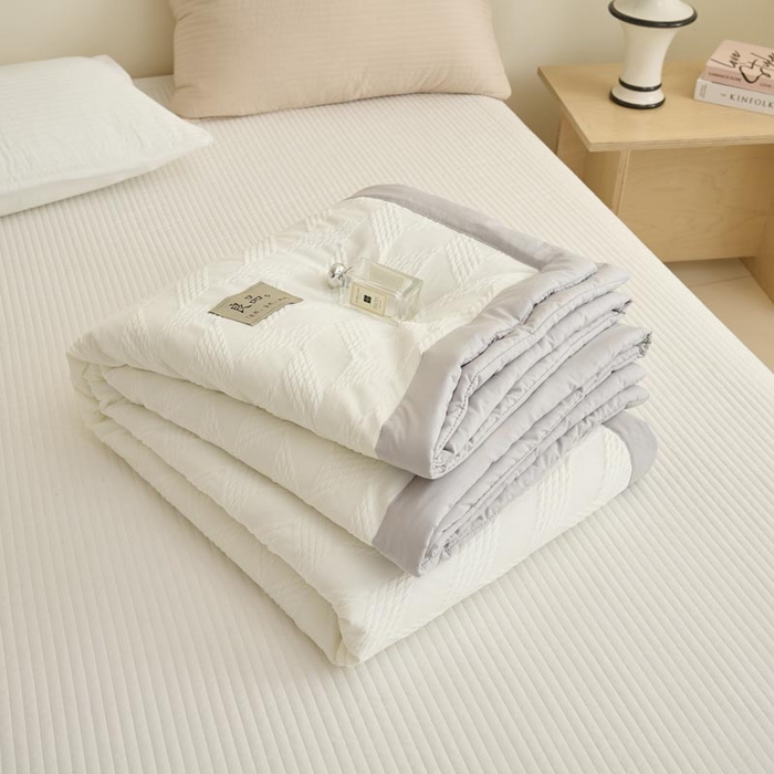 91家纺网 家纺一手货源 找家纺 子由家居 2025新款针织菱形格提花大豆被被子被芯 菱形格-浅灰