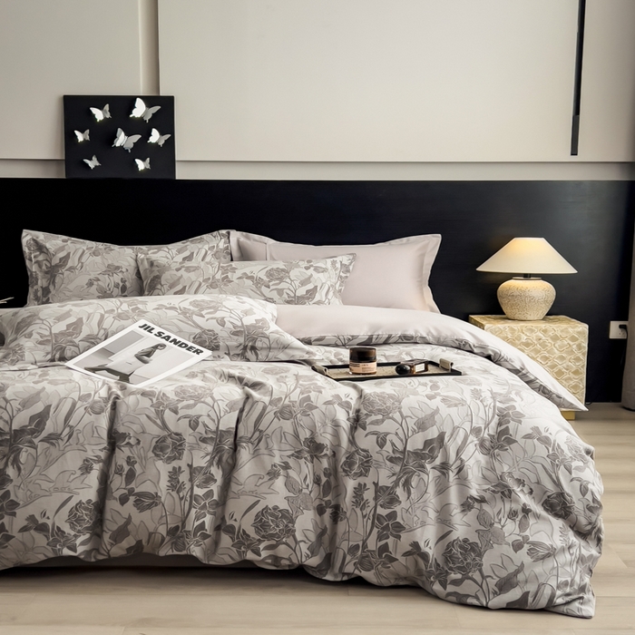 91家纺网 家纺一手货源 找家纺 倾慕家纺 2025新款60S提花全棉单品被套 洛丽塔灰