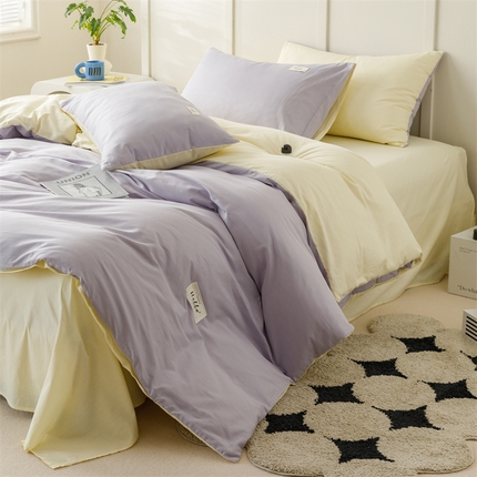 91家纺网 家纺一手货源 找家纺 （总）798家纺 2025新款全棉13070纯色双拼系列单被套场景一