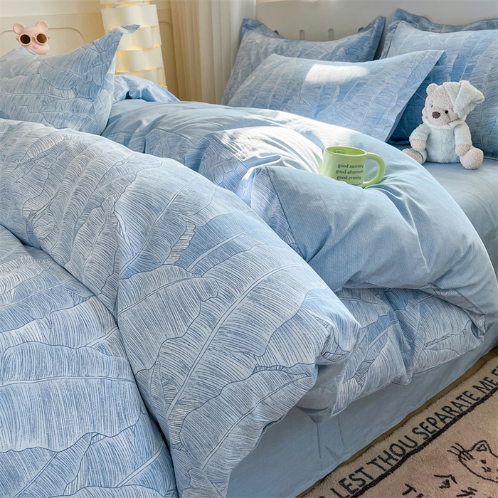 91家纺网 家纺一手货源 找家纺 大吉 2025新款100全棉纯棉喷气小清新被套四件套纯棉三件套床笠四件套单被套单枕套 雨落芭蕉