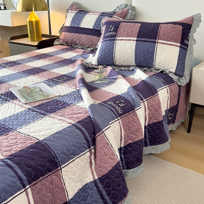 91家纺网 家纺一手货源 找家纺 2025新款水晶绒床单盖毯单人三件套花边毯子冬季加厚保暖双人加棉防滑绒毯 经典格子