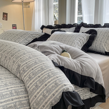 首尔家纺 2025新款针织双层纱四件套系列 条纹时尚