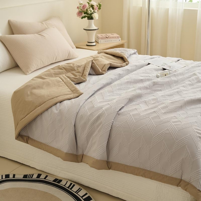 91家纺网 家纺一手货源 找家纺 子由家居 2025新款针织菱形格提花大豆被被子被芯 菱形格-驼色