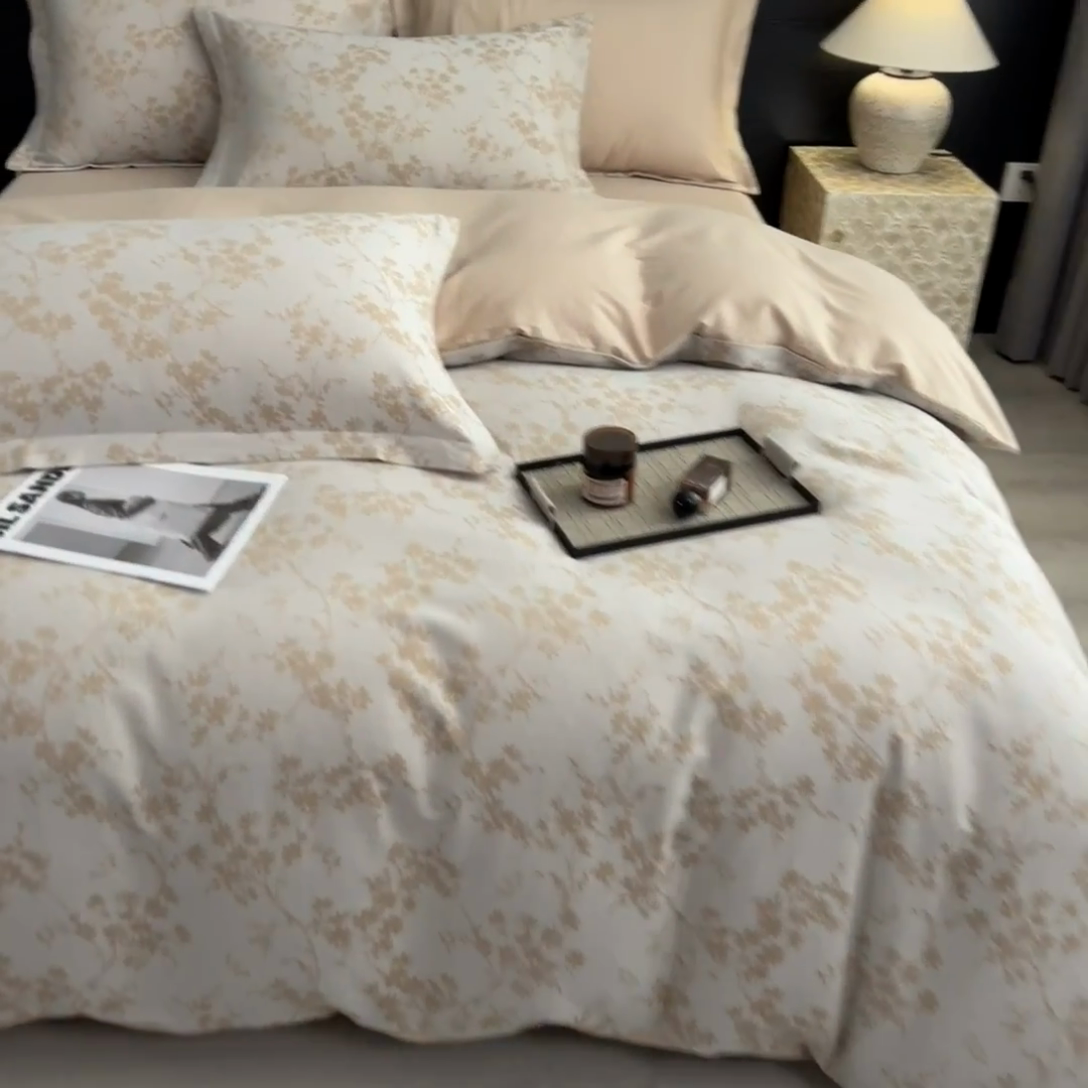 91家纺网 家纺一手货源 找家纺 倾慕家纺 2025新款60S提花全棉四件套 爱玲说卡其