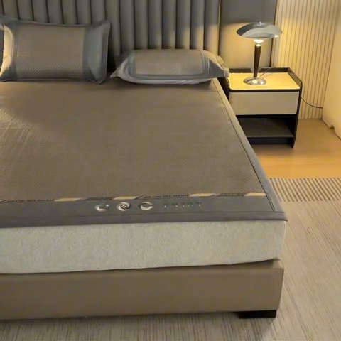 91家纺网 家纺一手货源 找家纺 鑫琪莱家纺 2025新款PE雪藤刺绣工艺款凉席典雅贡藤-灰