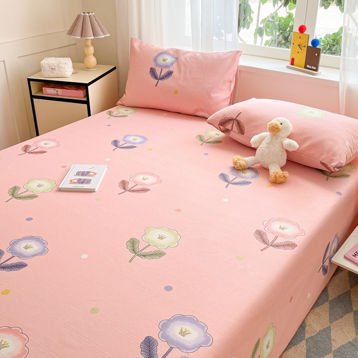 91家纺网 家纺一手货源 找家纺 莱通2025新款原棉老粗布床单 花雨点滴