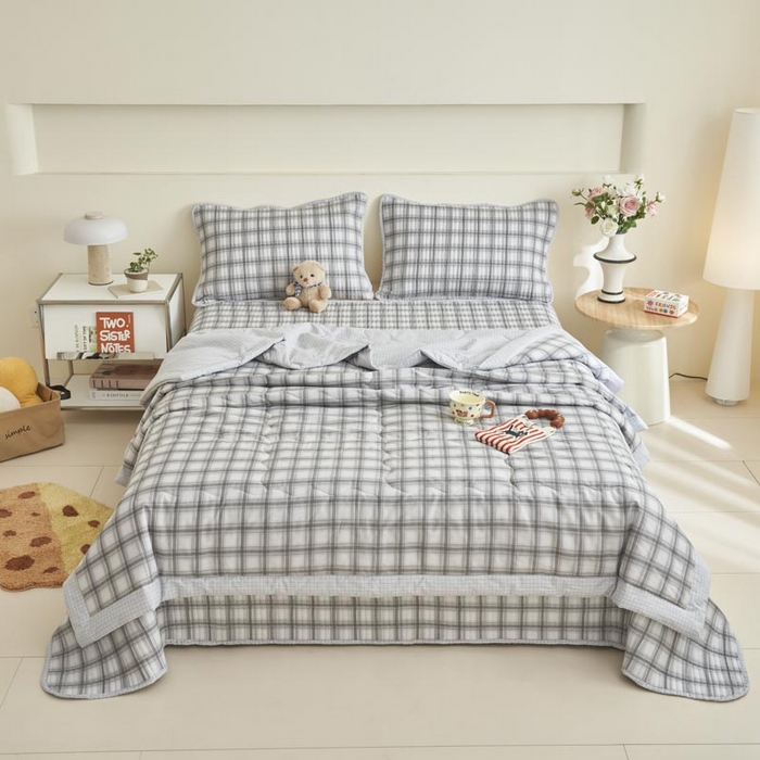 91家纺网 家纺一手货源 找家纺 子由家居 2025新款纯棉新疆棉花被被子被子 棉花被-灰色格