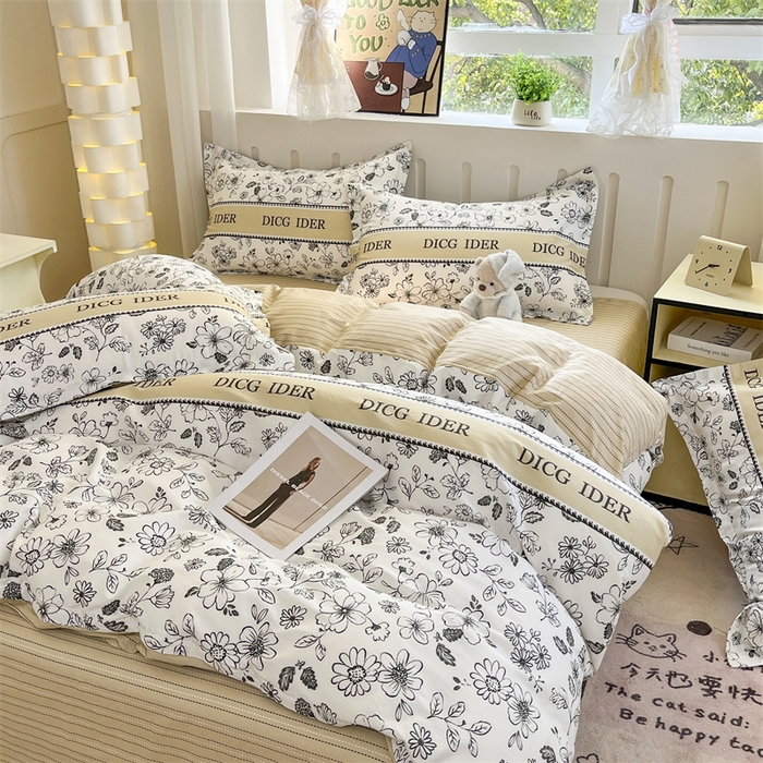 91家纺网 家纺一手货源 找家纺 （总）大吉 2025新款100全棉纯棉喷气小清新被套四件套纯棉三件套床笠四件套单被套单枕套