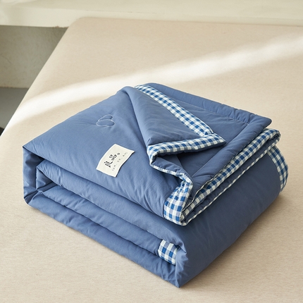 子由家居 2025新款水洗棉棋盘格织标大豆纤维夏被被子被芯 棋盘格边夏被-深蓝