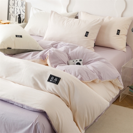 91家纺网 家纺一手货源 找家纺 （总）798家纺 2025新款全棉双拼纯色良品四件套