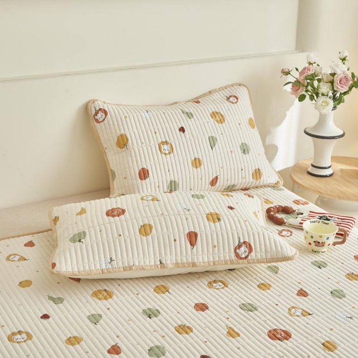 91家纺网 家纺一手货源 找家纺 子由家居 2025新款纯棉印花夹棉床盖 棉花被-南瓜