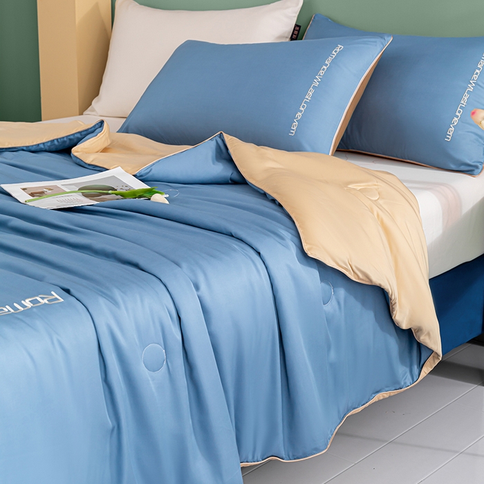 91家纺网 家纺一手货源 找家纺 子由家居 2025新款水洗真丝轻奢绣花系列夏被四件套 轻奢绣花-宾利蓝