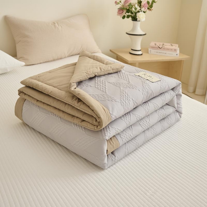 91家纺网 家纺一手货源 找家纺 子由家居 2025新款针织菱形格提花大豆被被子被芯 菱形格-驼色