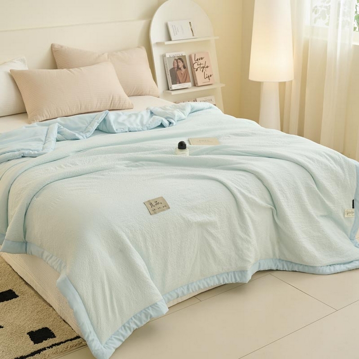 91家纺网 家纺一手货源 找家纺 子由家居 2025新款双层邹邹格大豆纤维夏被被子夏被 邹邹格-天蓝