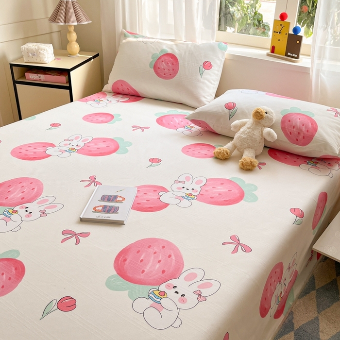 91家纺网 家纺一手货源 找家纺 莱通2025新款原棉老粗布床单 兔兔晚安