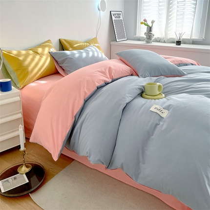 91家纺网 家纺一手货源 找家纺 （总）798家纺 2025新款全棉13070纯色双拼系列单被套场景二