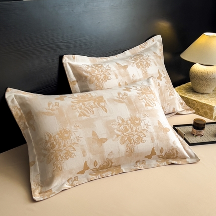 91家纺网 家纺一手货源 找家纺 倾慕家纺 2025新款60S提花全棉单品枕套 知画卡其