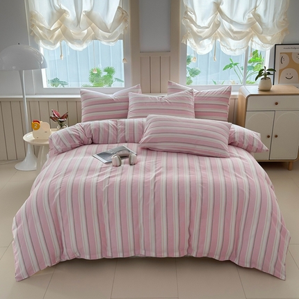 91家纺网 家纺一手货源 找家纺 （总）梦精灵家纺 2025新款全棉色织水洗棉四件套纯棉床单被套罩学生宿舍三件套