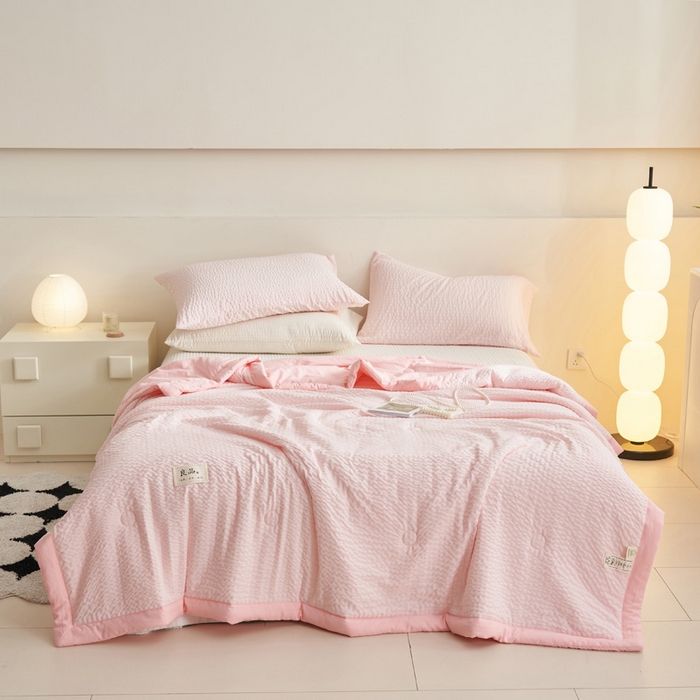 91家纺网 家纺一手货源 找家纺 子由家居 2025新款水洗棉泡泡格大豆纤维夏被被子被芯 泡泡格-浅粉