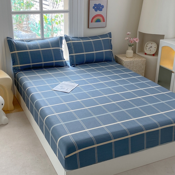 91家纺网 家纺一手货源 找家纺 凌云2025新款13372A类全棉床笠    绅士蓝