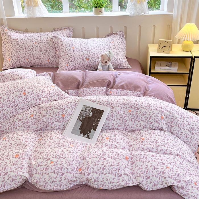 91家纺网 家纺一手货源 找家纺 大吉 2025新款100全棉纯棉喷气小清新被套四件套纯棉三件套床笠四件套单被套单枕套 紫薰