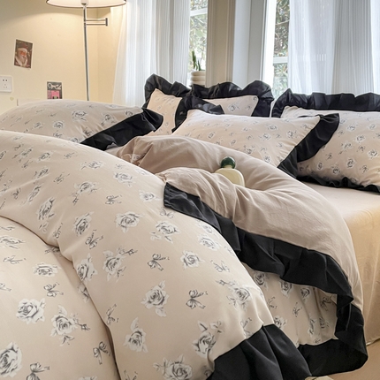 首尔家纺 2025新款针织双层纱四件套系列 香水玫瑰