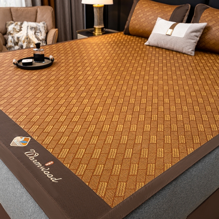 91家纺网 家纺一手货源 找家纺 81号家纺 2025新款古藤席三件套凉席三件套 古藤席-方格咖