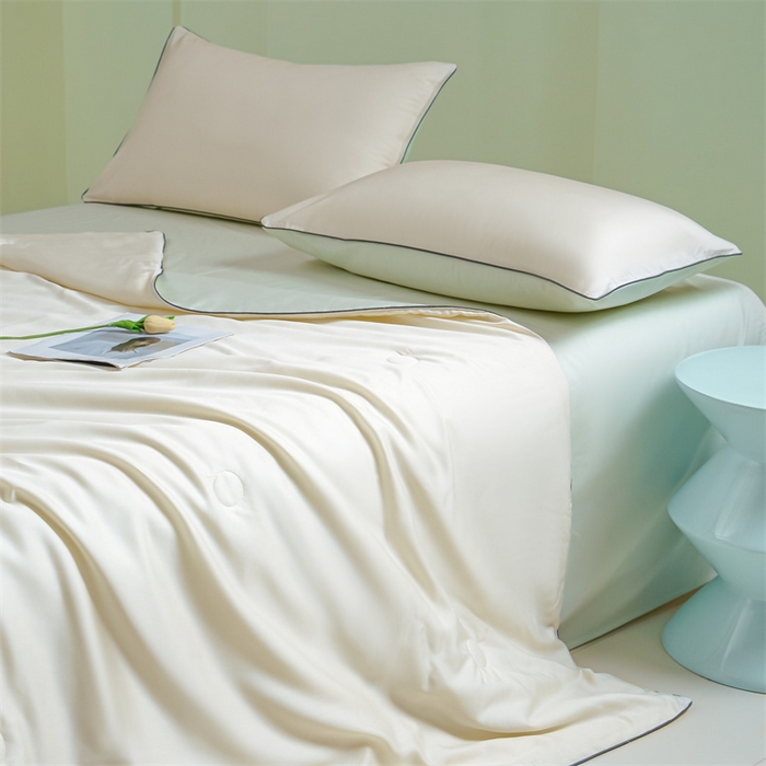 91家纺网 家纺一手货源 找家纺 笙意家纺 2025新款凉感水洗真丝麻绳双拼夏凉被-华尔兹系列 华尔兹-奶昔白+水果清香