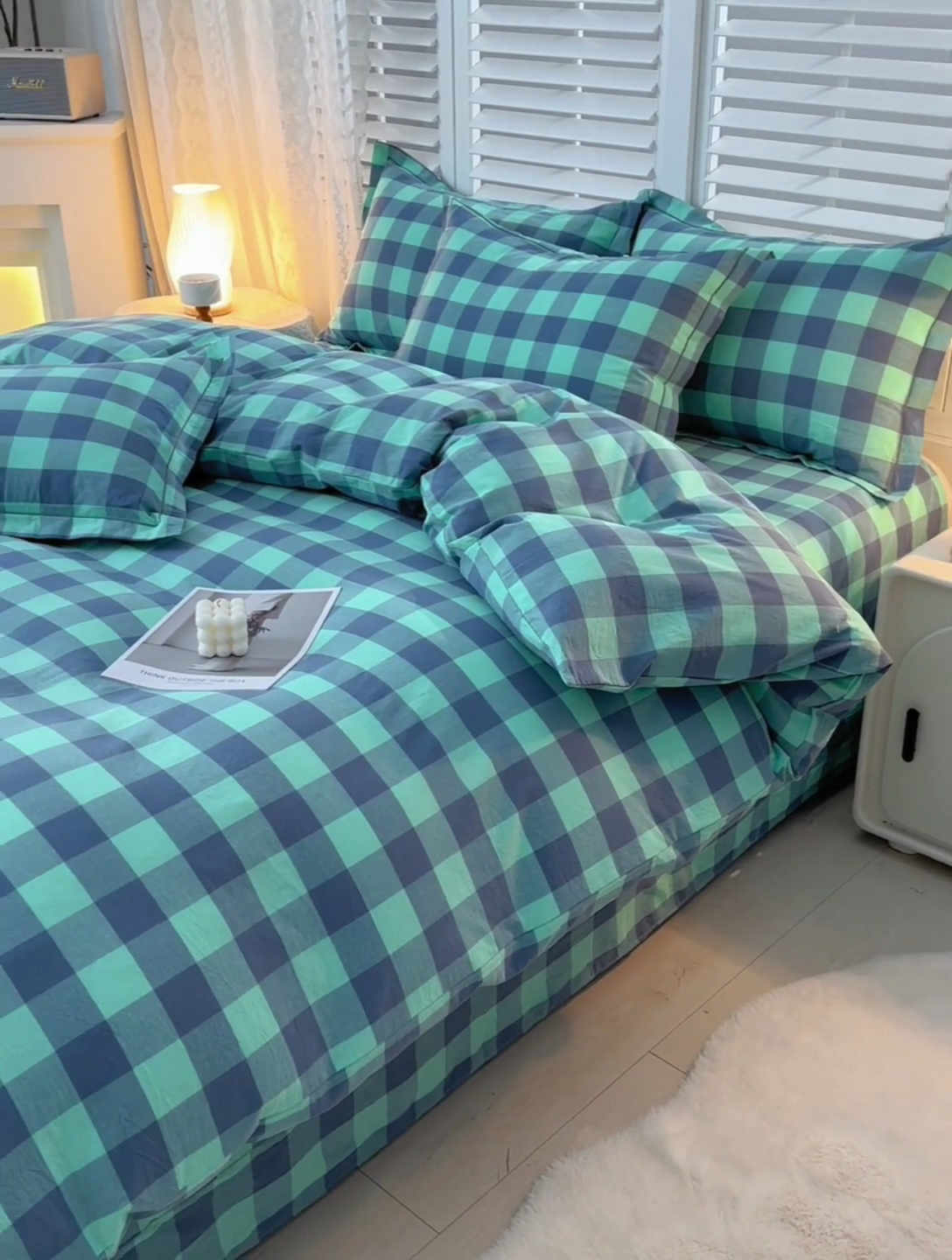 91家纺网 家纺一手货源 找家纺 润淳家居 2025新款A类全棉水洗棉四件套三件套 蓝紫三分格