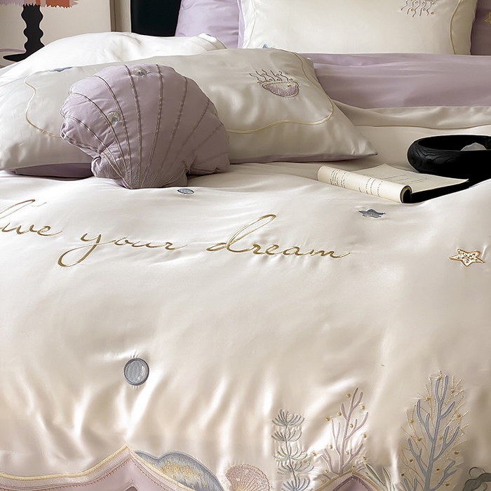 91家纺网 家纺一手货源 找家纺 （总）星野 2025新款超柔天丝棉精致刺绣四件套-梦幻海