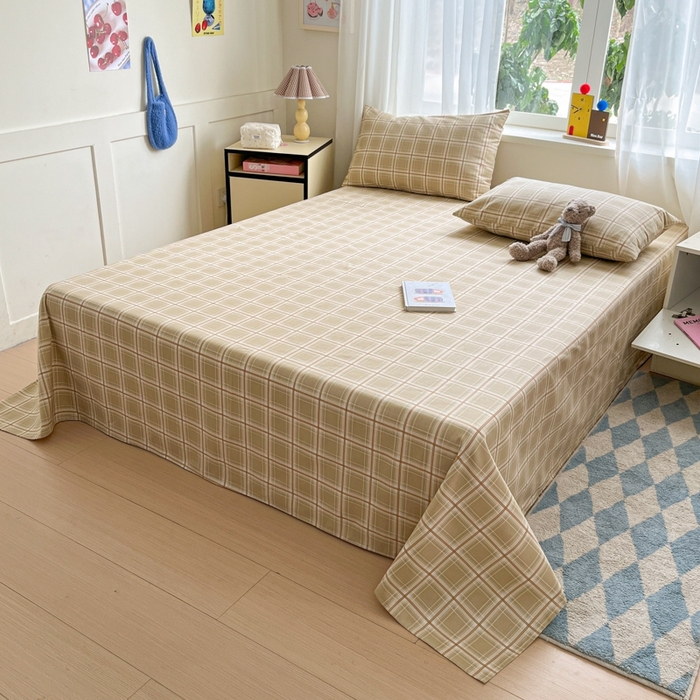 91家纺网 家纺一手货源 找家纺 莱通2025新款原棉老粗布床单 悠悠梦格