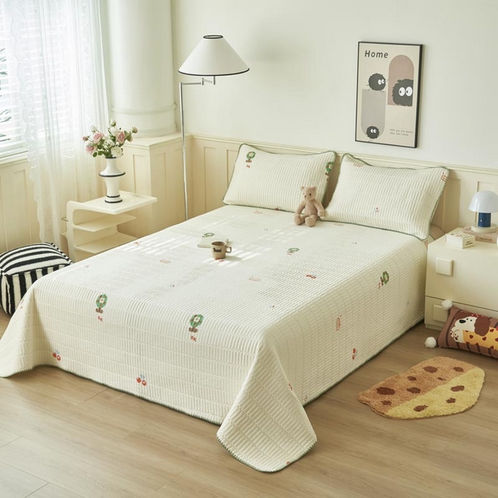 91家纺网 家纺一手货源 找家纺 子由家居 2025新款水洗邹邹纱小清新床盖 床盖-樱桃