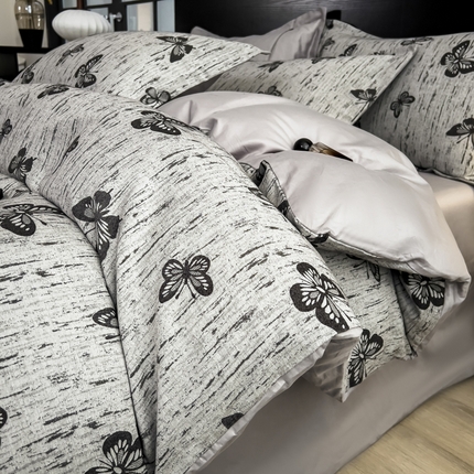 91家纺网 家纺一手货源 找家纺 倾慕家纺 2025新款60S提花全棉四件套 蝶恋深灰