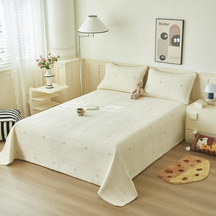 91家纺网 家纺一手货源 找家纺 子由家居 2025新款水洗邹邹纱小清新床盖 床盖-蝴蝶结