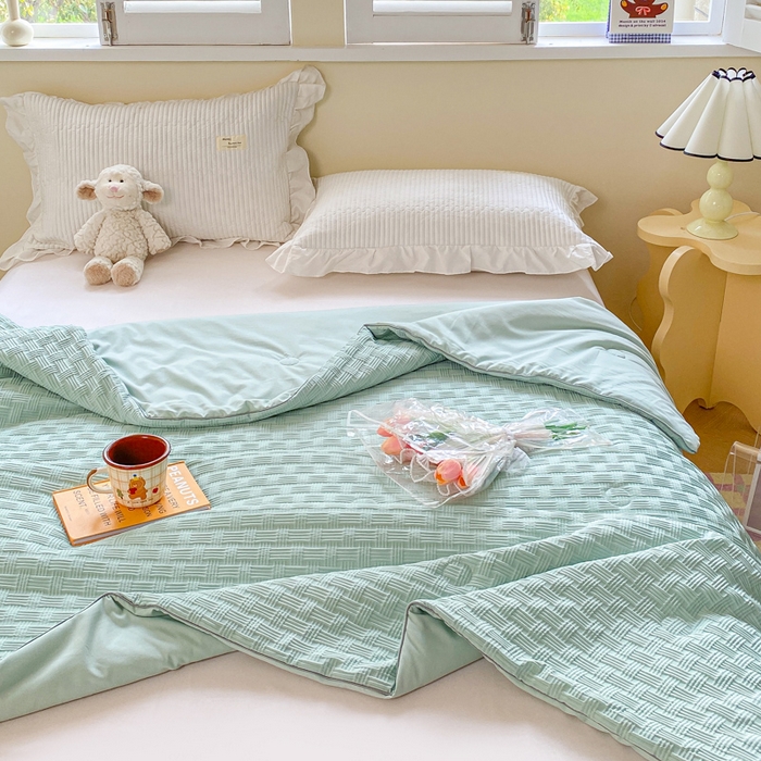 91家纺网 家纺一手货源 找家纺 左右家纺 2025新款华夫格大豆夏被被子被芯 浅绿