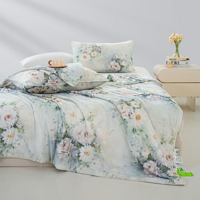 91家纺网 家纺一手货源 找家纺 欧雅搁家纺 2025新款3D数码印花有氨冷感冰激淋凉感丝夏被空调被大豆纤维被子夏凉被 烟雨霓裳