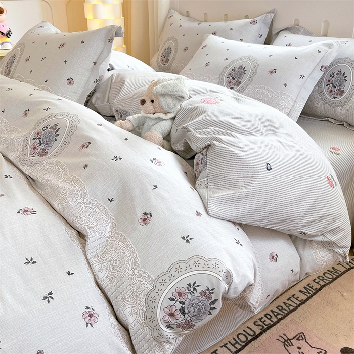 91家纺网 家纺一手货源 找家纺 大吉 2025新款100全棉纯棉喷气小清新被套四件套纯棉三件套床笠四件套单被套单枕套 法式庄园