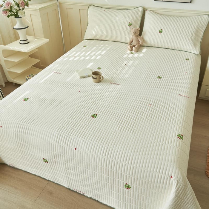 91家纺网 家纺一手货源 找家纺 子由家居 2025新款水洗邹邹纱小清新床盖 床盖-圣诞树