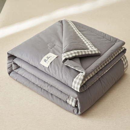 子由家居 2025新款水洗棉棋盘格织标大豆纤维夏被被子被芯 棋盘格边夏被-暗灰