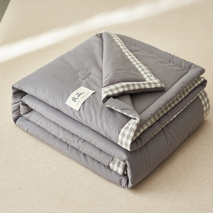 91家纺网 家纺一手货源 找家纺 子由家居 2025新款水洗棉棋盘格织标大豆纤维夏被被子被芯 棋盘格边夏被-暗灰