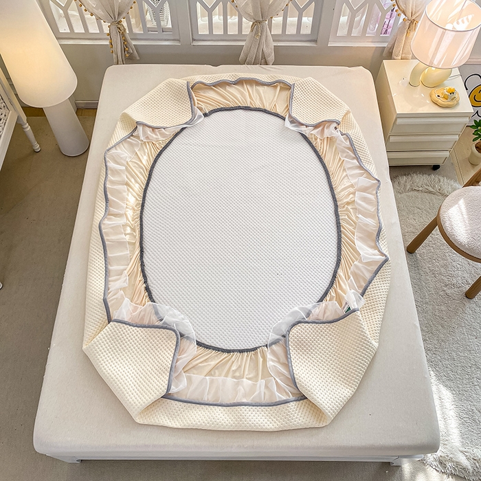 91家纺网 家纺一手货源 找家纺 眠势力 2025新款华夫格花边床笠豆豆凉席款夏季凉感床垫保护套 （提供买家秀） 奶昔米