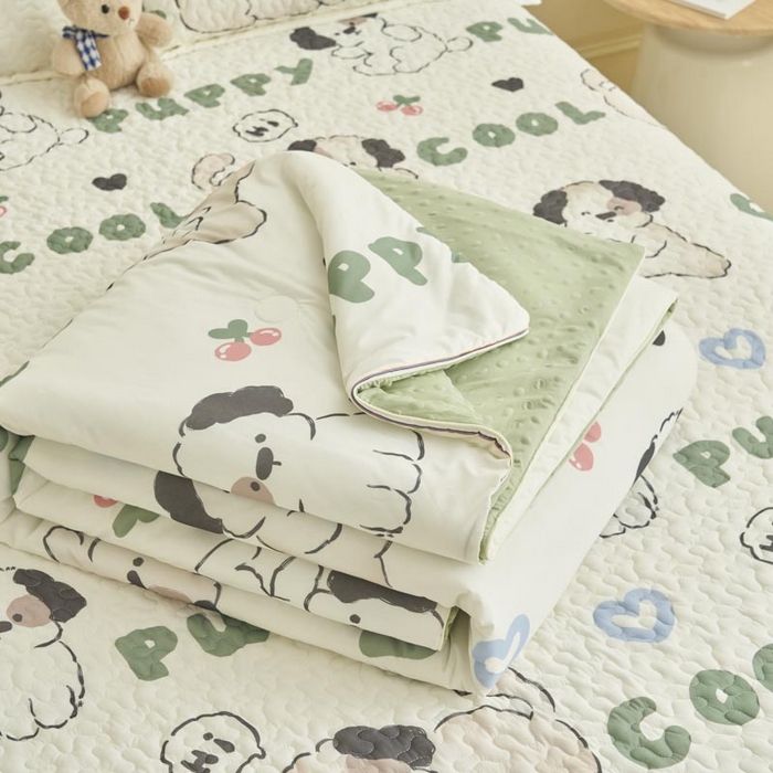 91家纺网 家纺一手货源 找家纺 子由家居 2025新款凉感丝豆豆夏被四件套 凉感豆豆被-皮皮狗