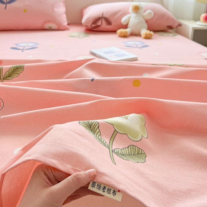 91家纺网 家纺一手货源 找家纺 莱通2025新款原棉老粗布床单 花雨点滴