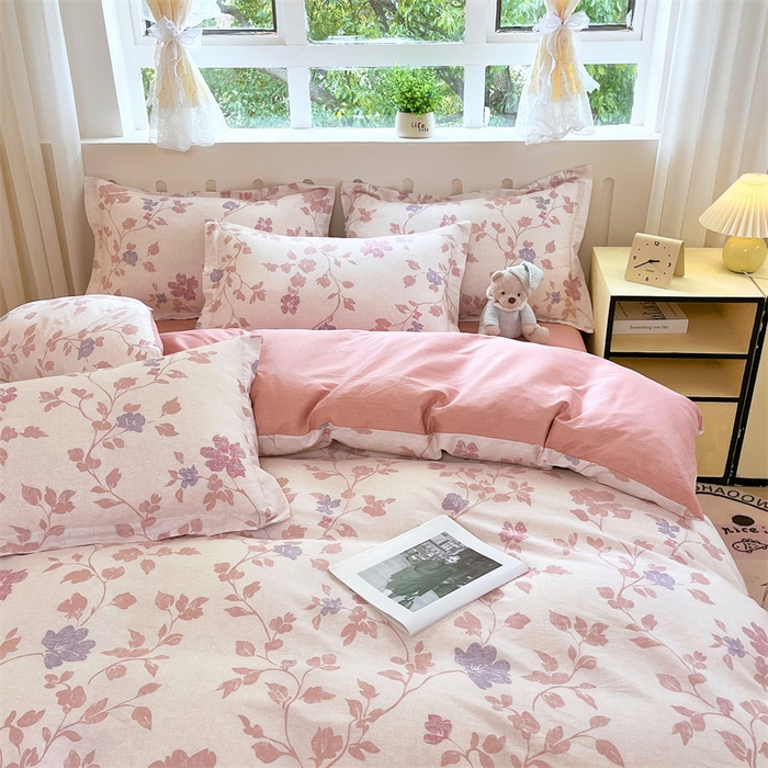 91家纺网 家纺一手货源 找家纺 大吉 2025新款100全棉纯棉喷气小清新被套四件套纯棉三件套床笠四件套单被套单枕套 春日