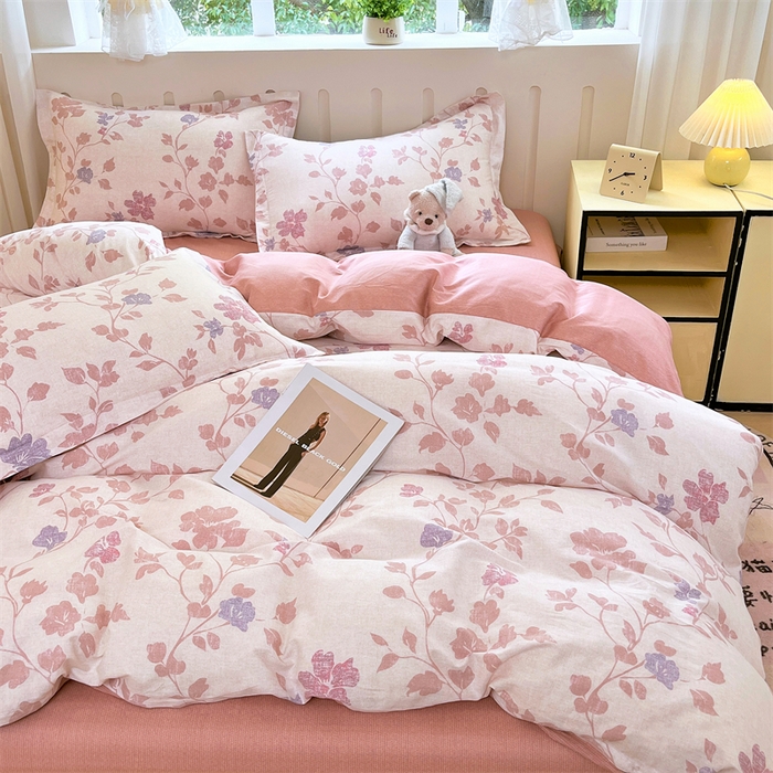 91家纺网 家纺一手货源 找家纺 大吉 2025新款100全棉纯棉喷气小清新被套四件套纯棉三件套床笠四件套单被套单枕套 春日